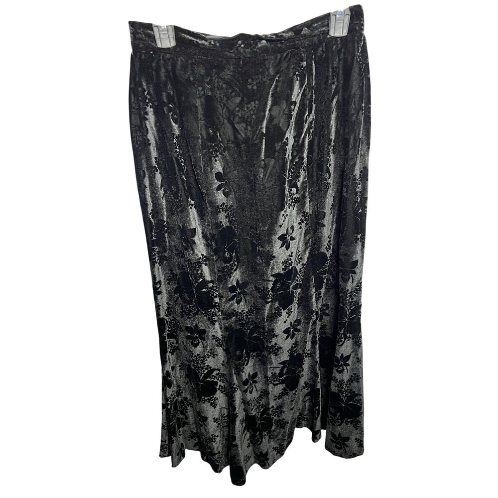 Vintage Jessica McClintock Black Velvet Floral Maxi Skirt Size 12 USA RUNS SMALL